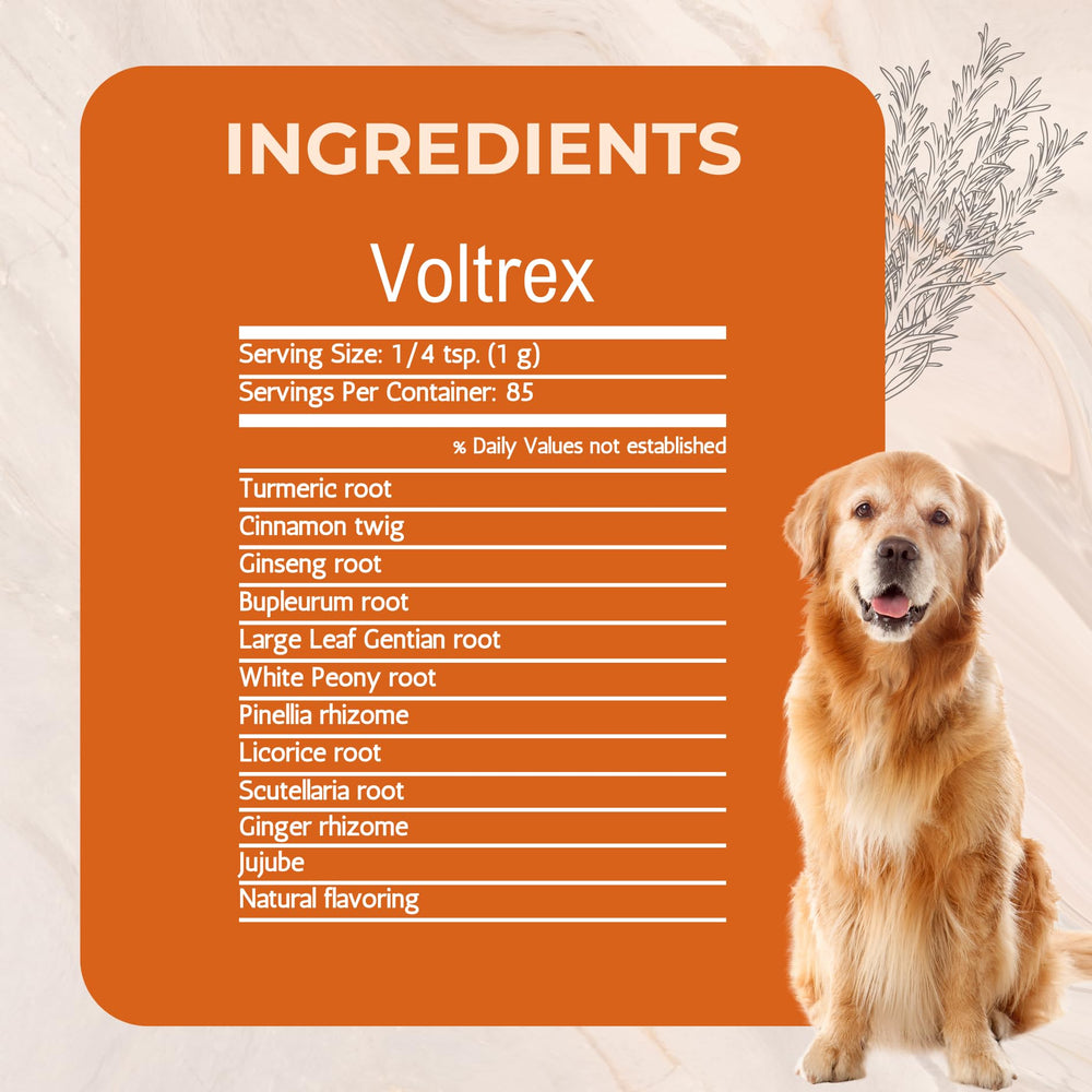 Gold Standard Herbs Voltrex cuillère doseuse montrant facilité de dosage pour chiens