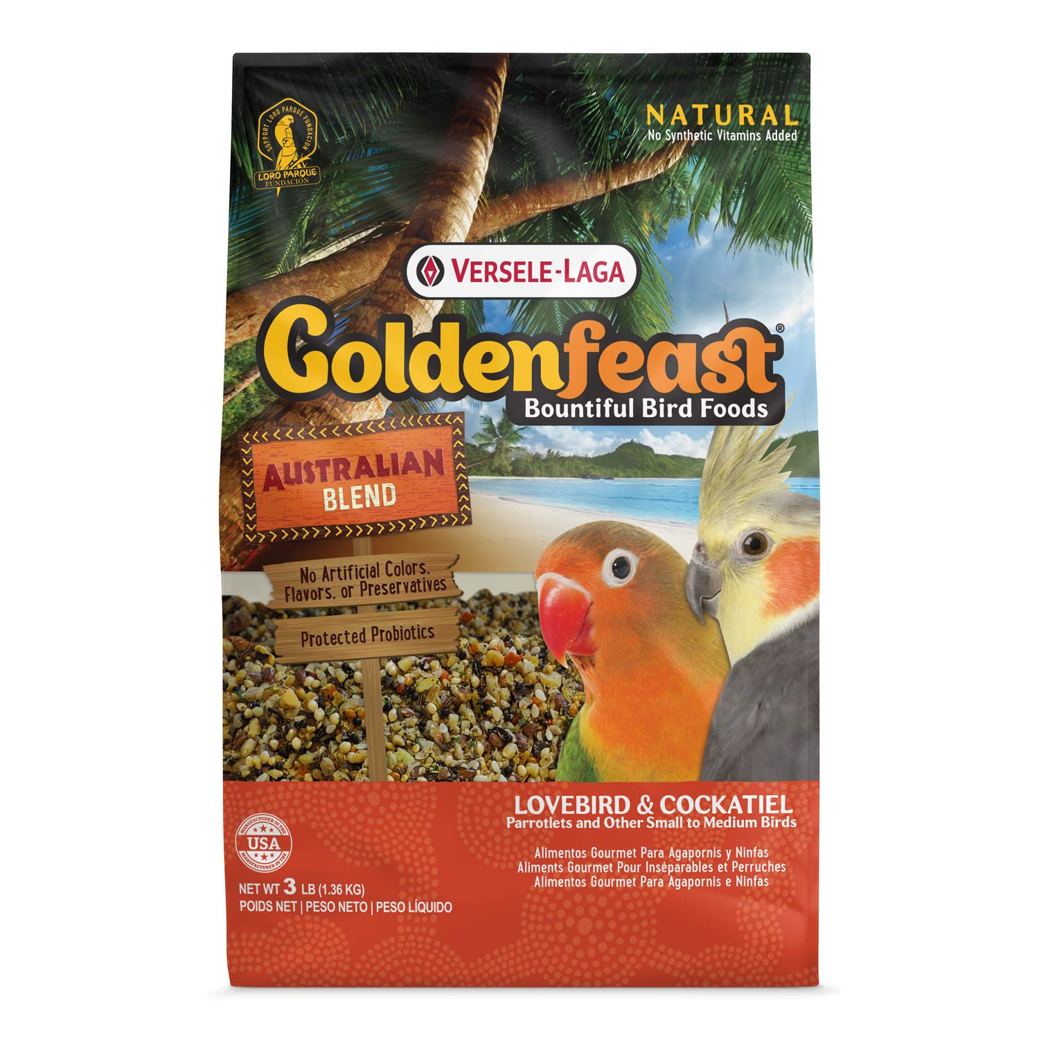 Goldenfeast sac 3 lb montrant l'emballage clair et bénéfice d'information pratique