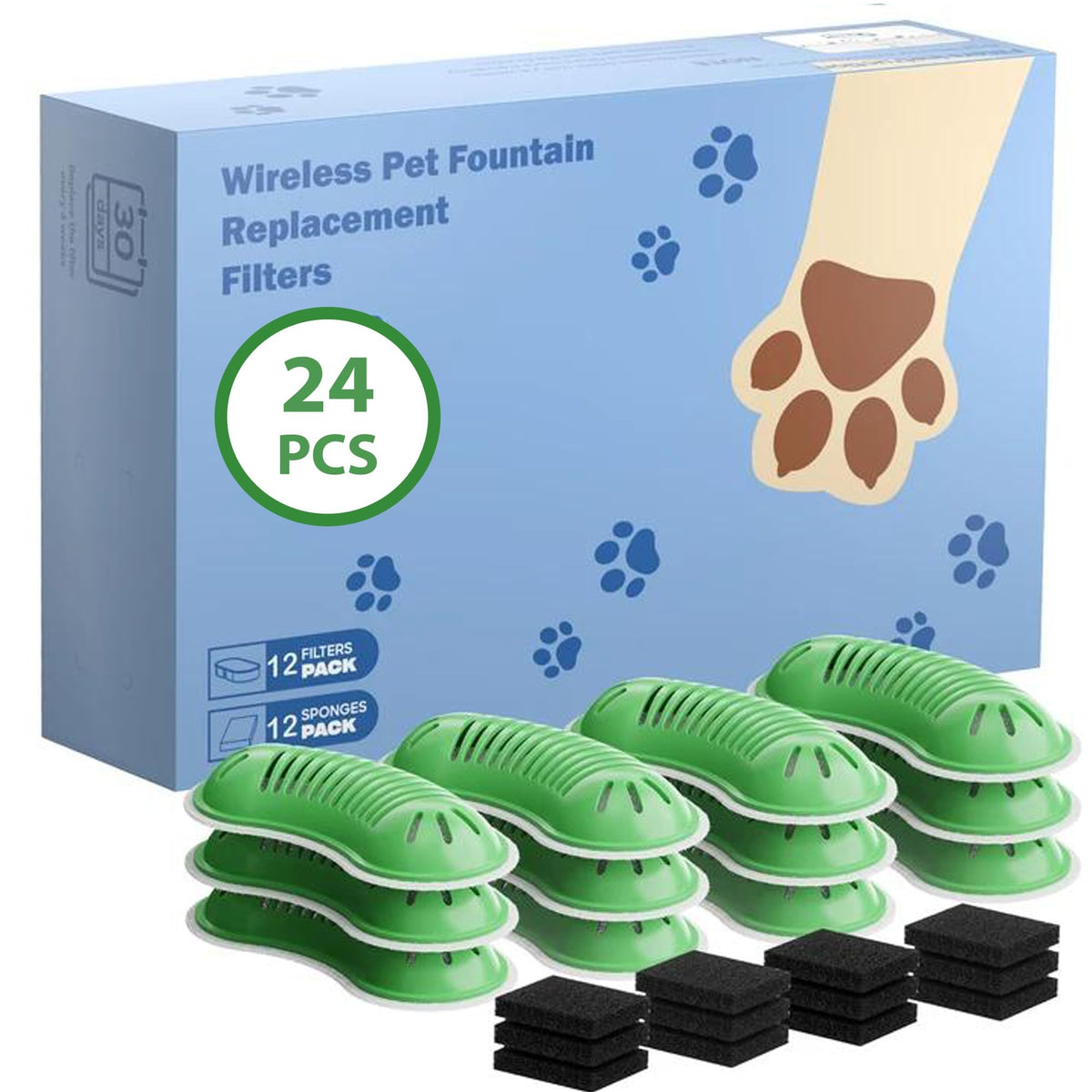GOOIFUN emballage frontal montrant 24 filtres, stockage pratique et hygiène