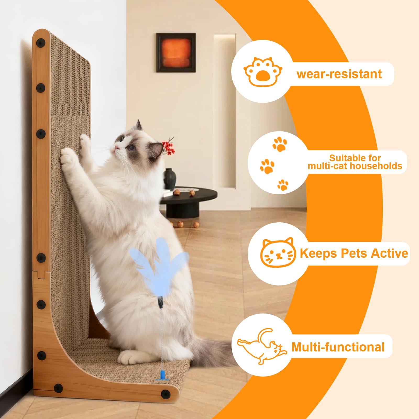 Goosheep jouet à plumes fixé sur le griffoir stimule le jeu et l'activité du chat