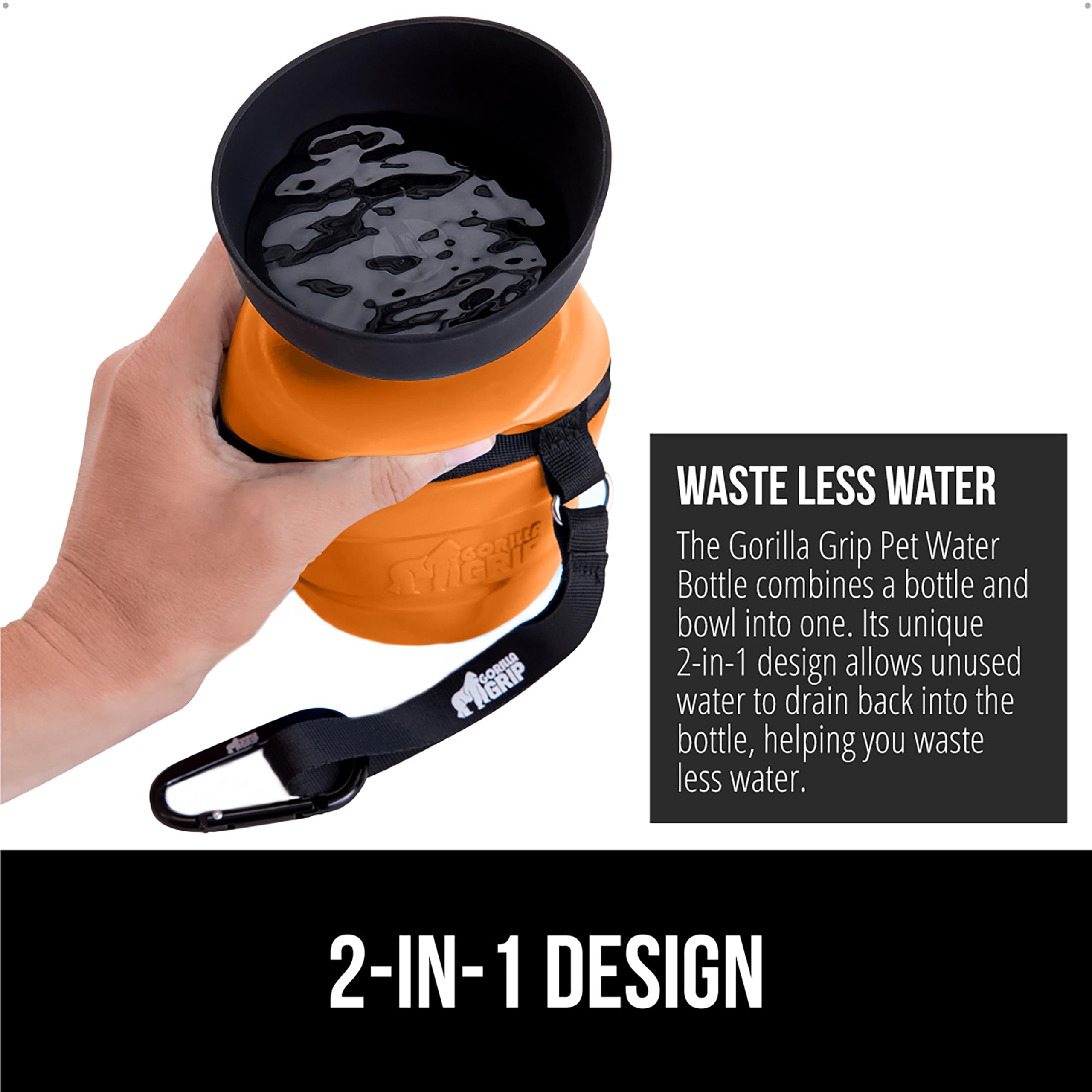 GORILLA GRIP bouteille accrochée au sac avec mousqueton, transport sécurisé