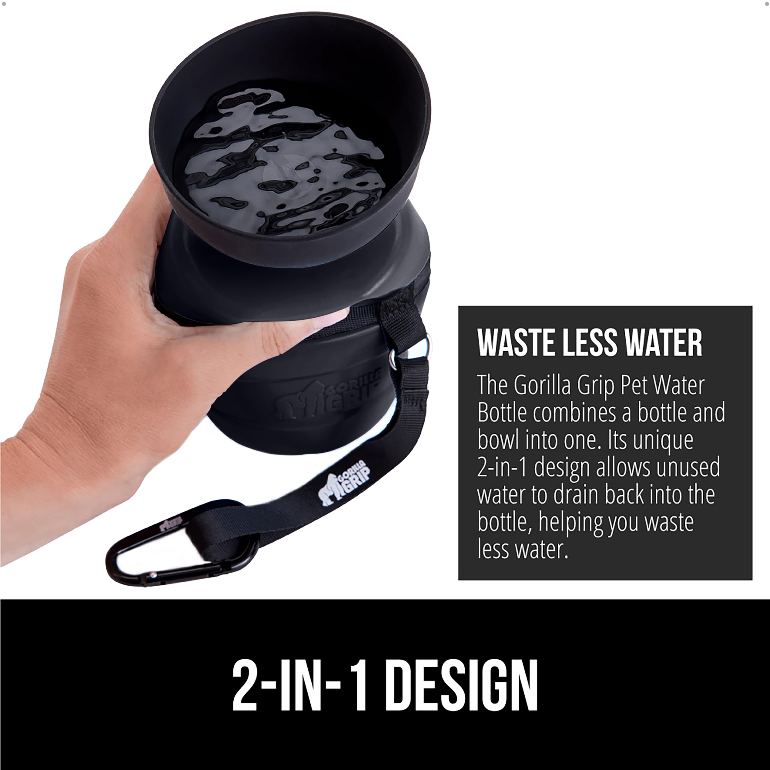 GORILLA GRIP bouteille tenue en main démontrant usage simple et ergonomique