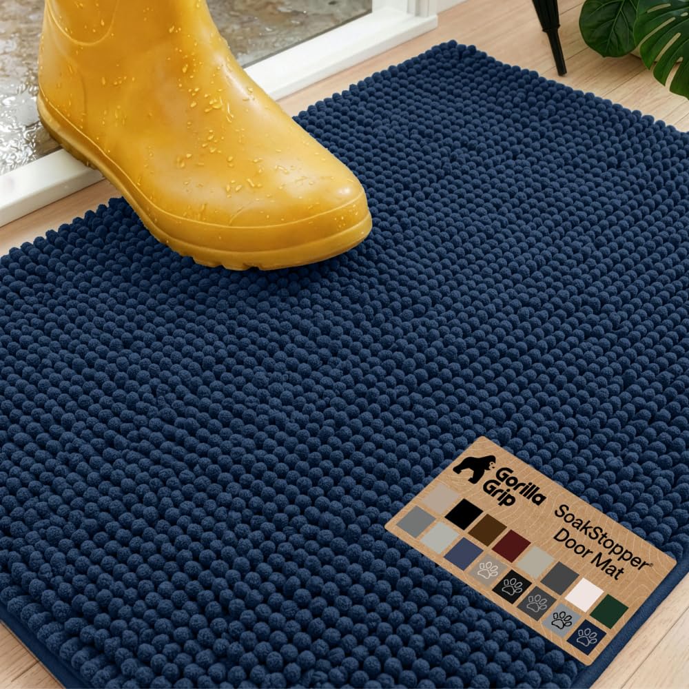 GORILLA GRIP paillasson face avant marine, protège l'entrée contre l'humidité
