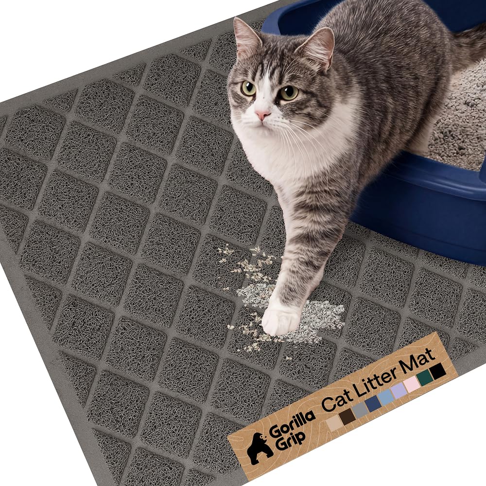 GORILLA GRIP tapis devant bac montrant réduction de la litière