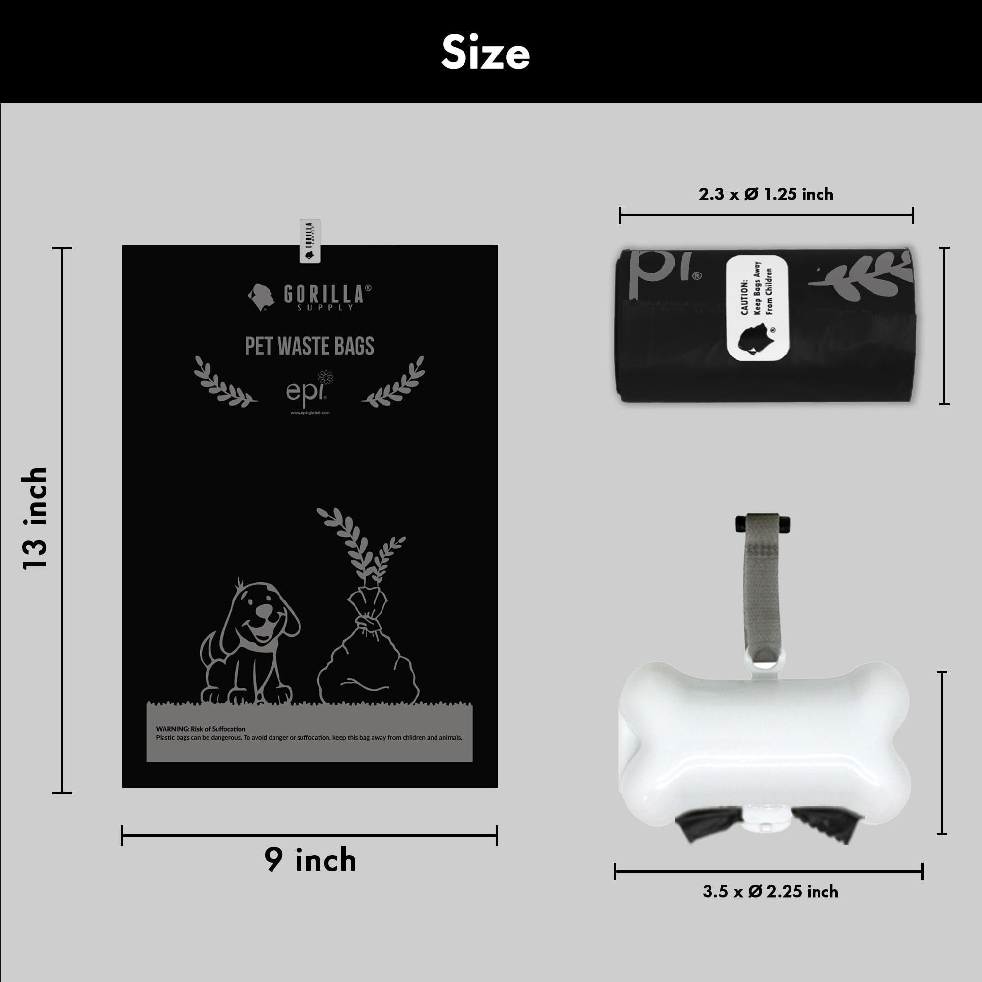GORILLA SUPPLY comparaison de taille du sac 9x13 pouces pour évaluer capacité