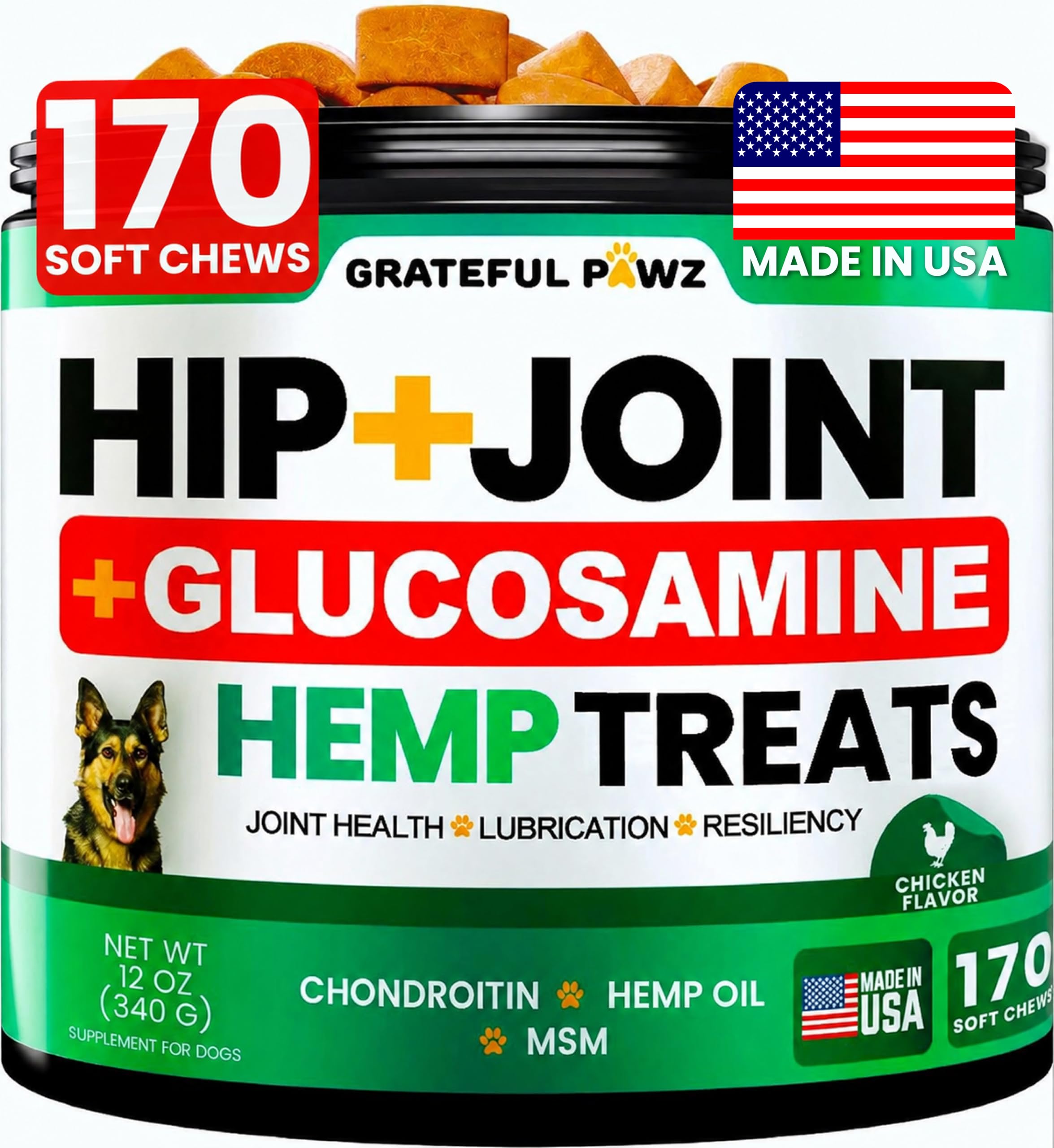 Grateful Pawz pot face avant montrant le format 170 unités et utilité quotidienne