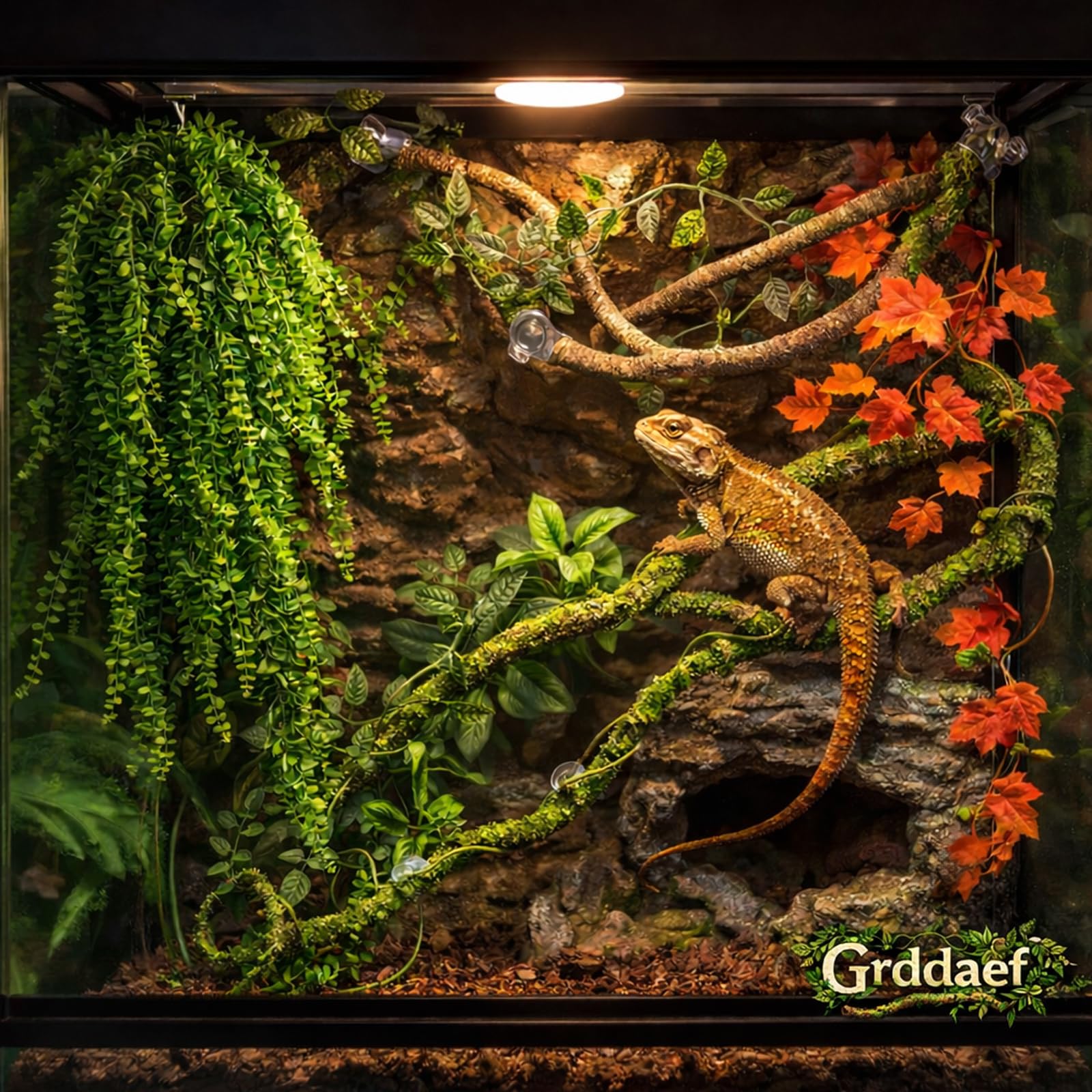 Grddaef feuillage dense fixé dans un terrarium pour offrir cachettes