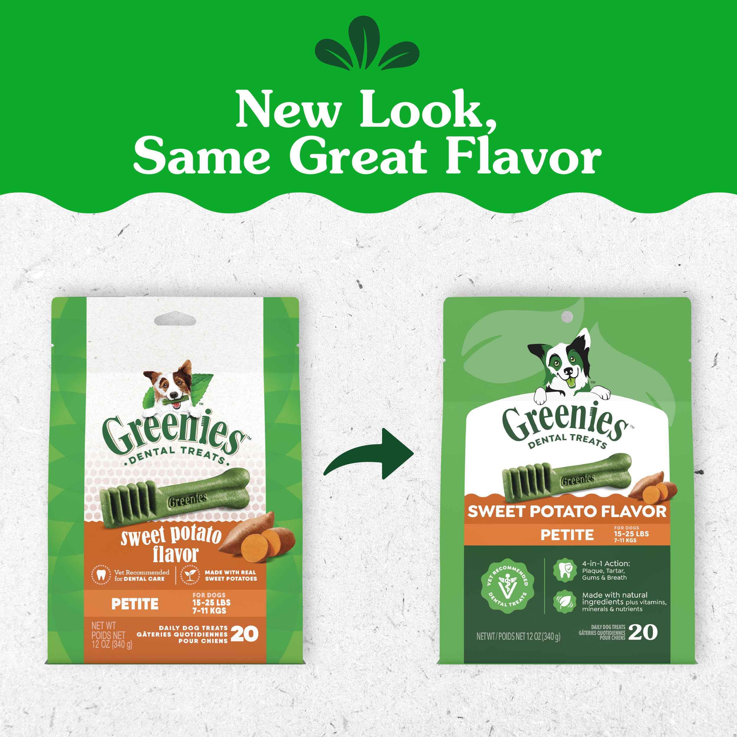 Greenies sachet ouvert révélant friandises prêtes à donner