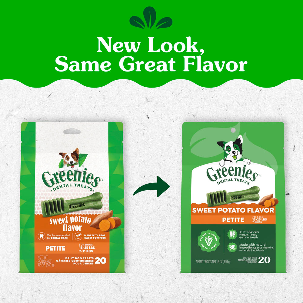 Greenies sachet ouvert révélant friandises prêtes à donner