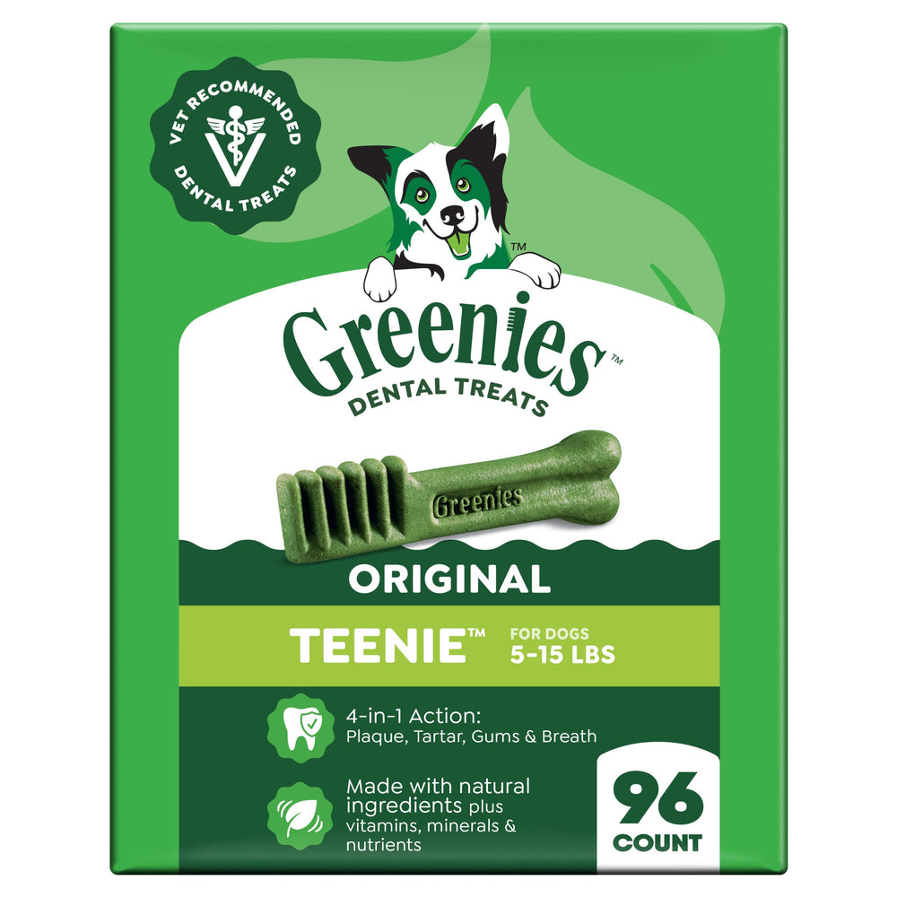Greenies Teenie emballage avant montrant format 96 unités pour hygiène dentaire