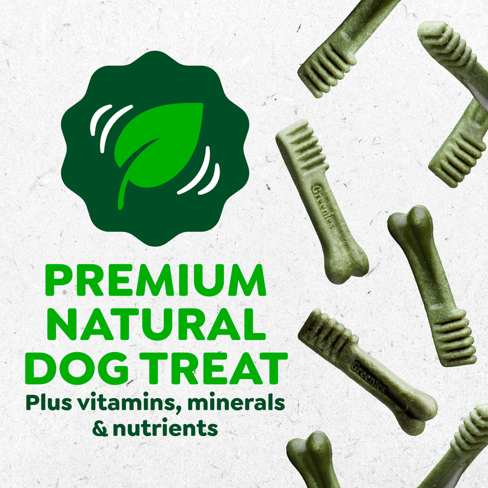 Paquet Greenies Teenie ouvert révélant friandises prêtes à l'usage quotidien