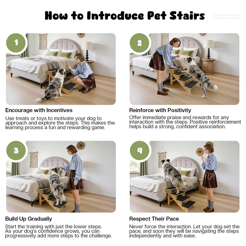 GreenPetopia escalier utilisé par un chien montant sur le lit, accès indépendant