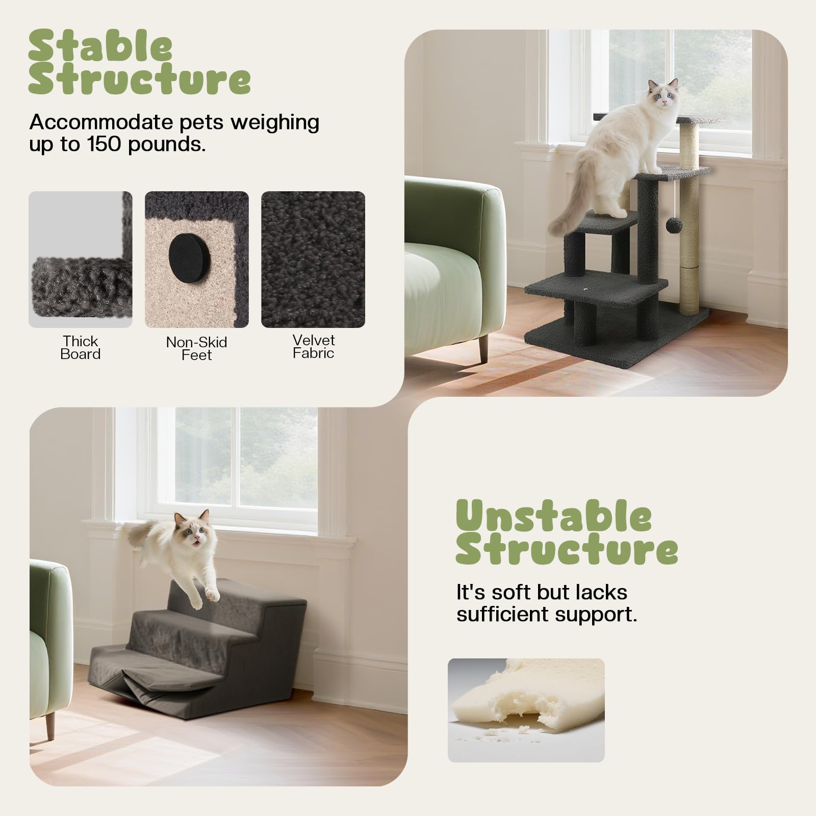 GreenPetopia comparaison taille montrant adaptation aux lits hauts