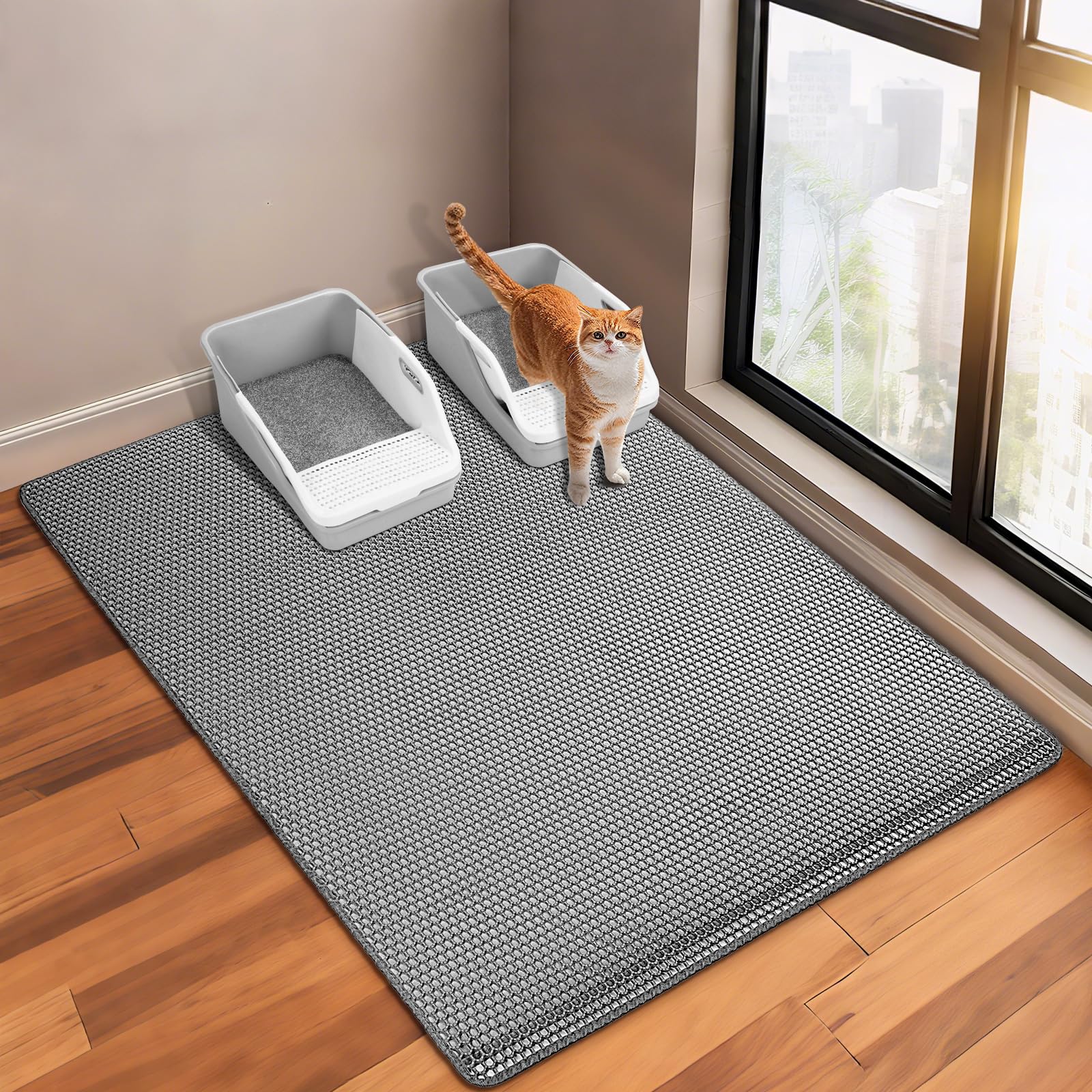 GRELY tapis litière vue avant montrant grande surface et protection sol