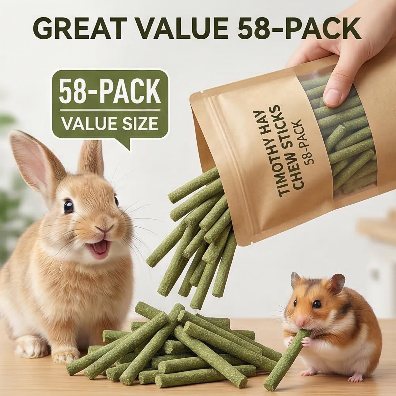GREMBEB gros plan sur la texture du foin Timothy, favorisant mastication naturelle