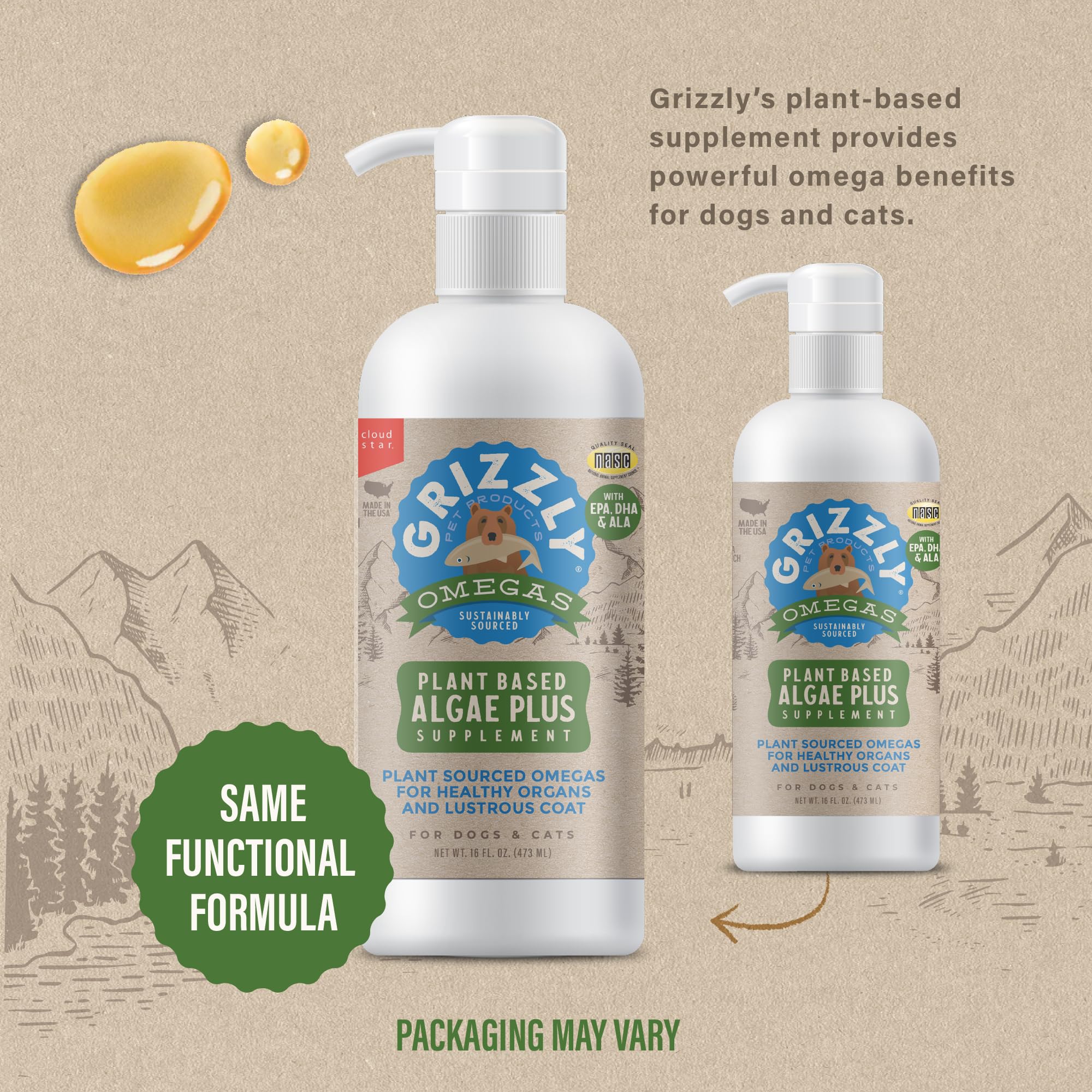 Grizzly gros plan étiquette, lisibilité et informations produit visibles