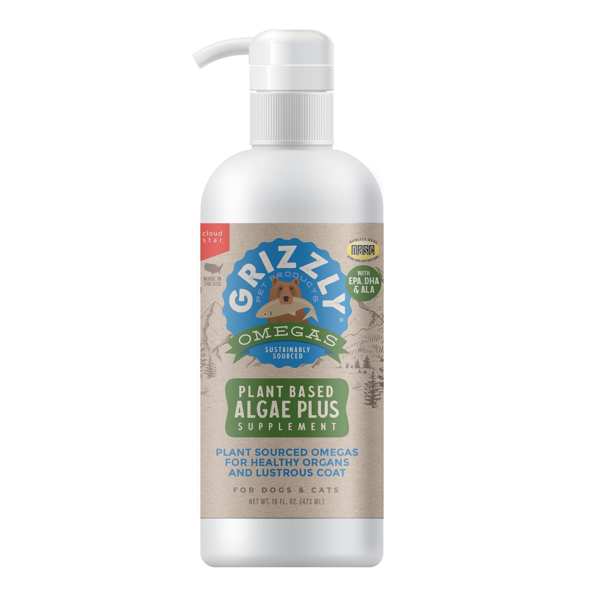 Grizzly montrant flacon face, présentation claire et bénéfice durable