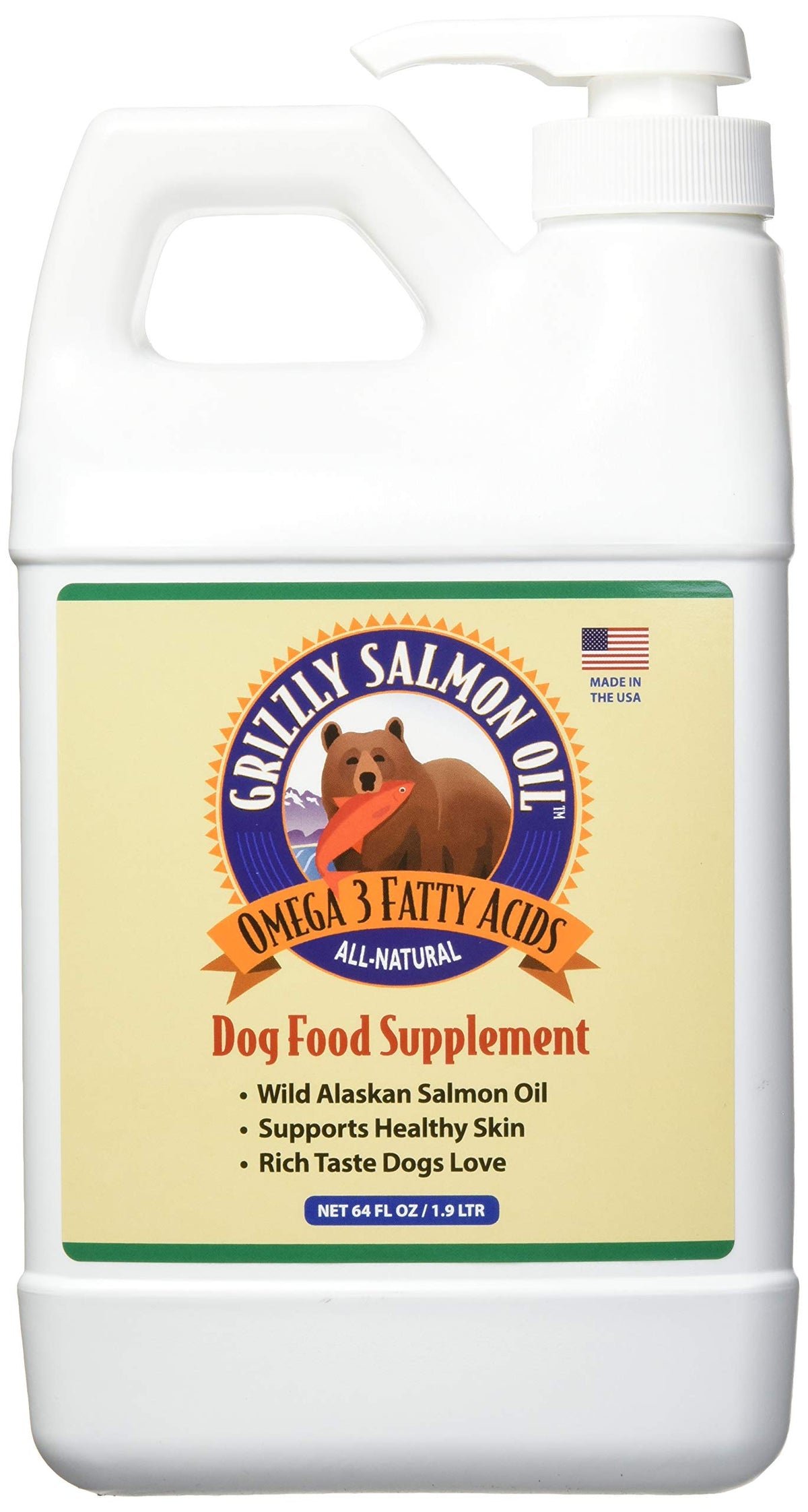 Grizzly PET PRODUCTS emballage avant montrant le flacon et étiquette claire