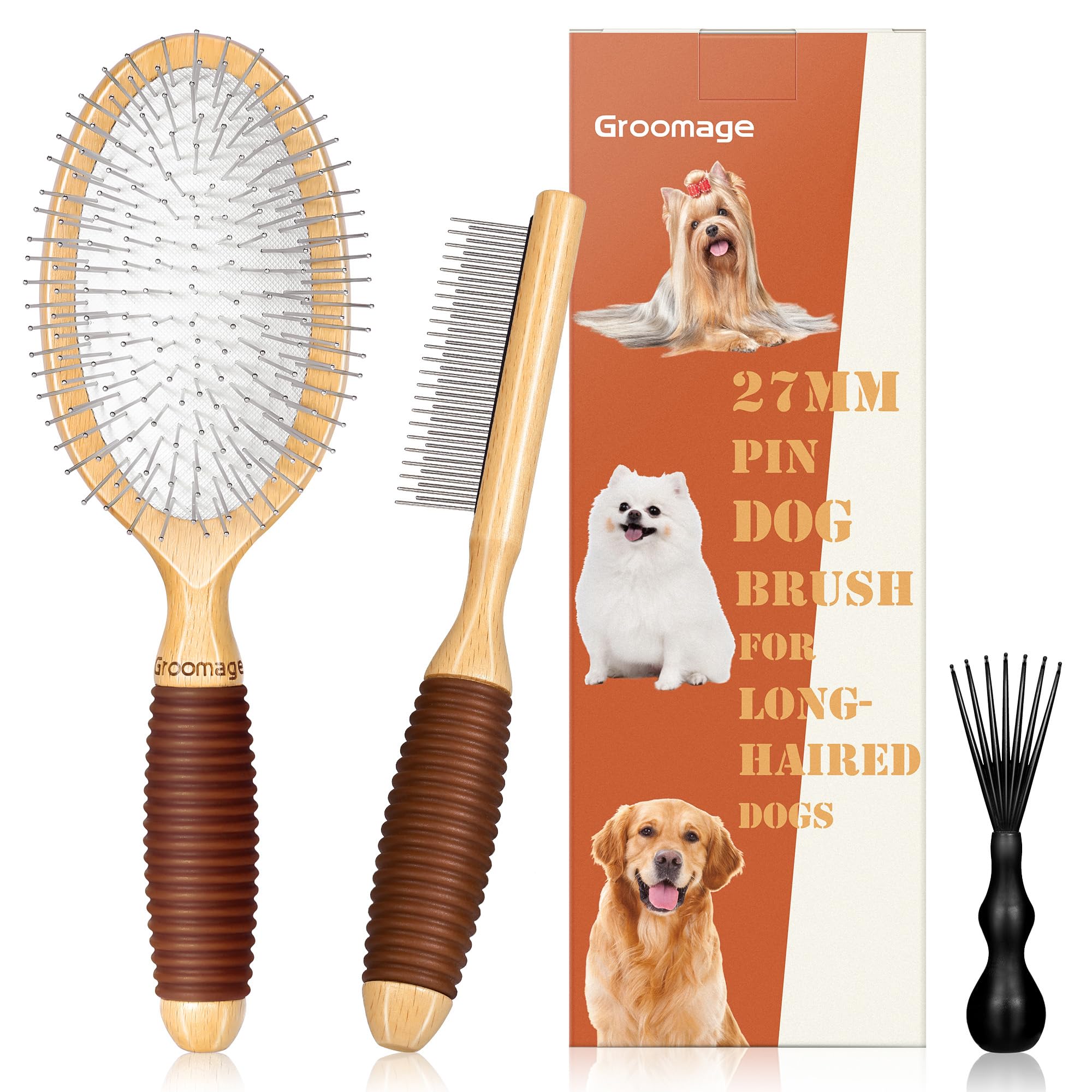 GROOMAGE vue avant du kit brosse et peigne, maniabilité et finition professionnelle