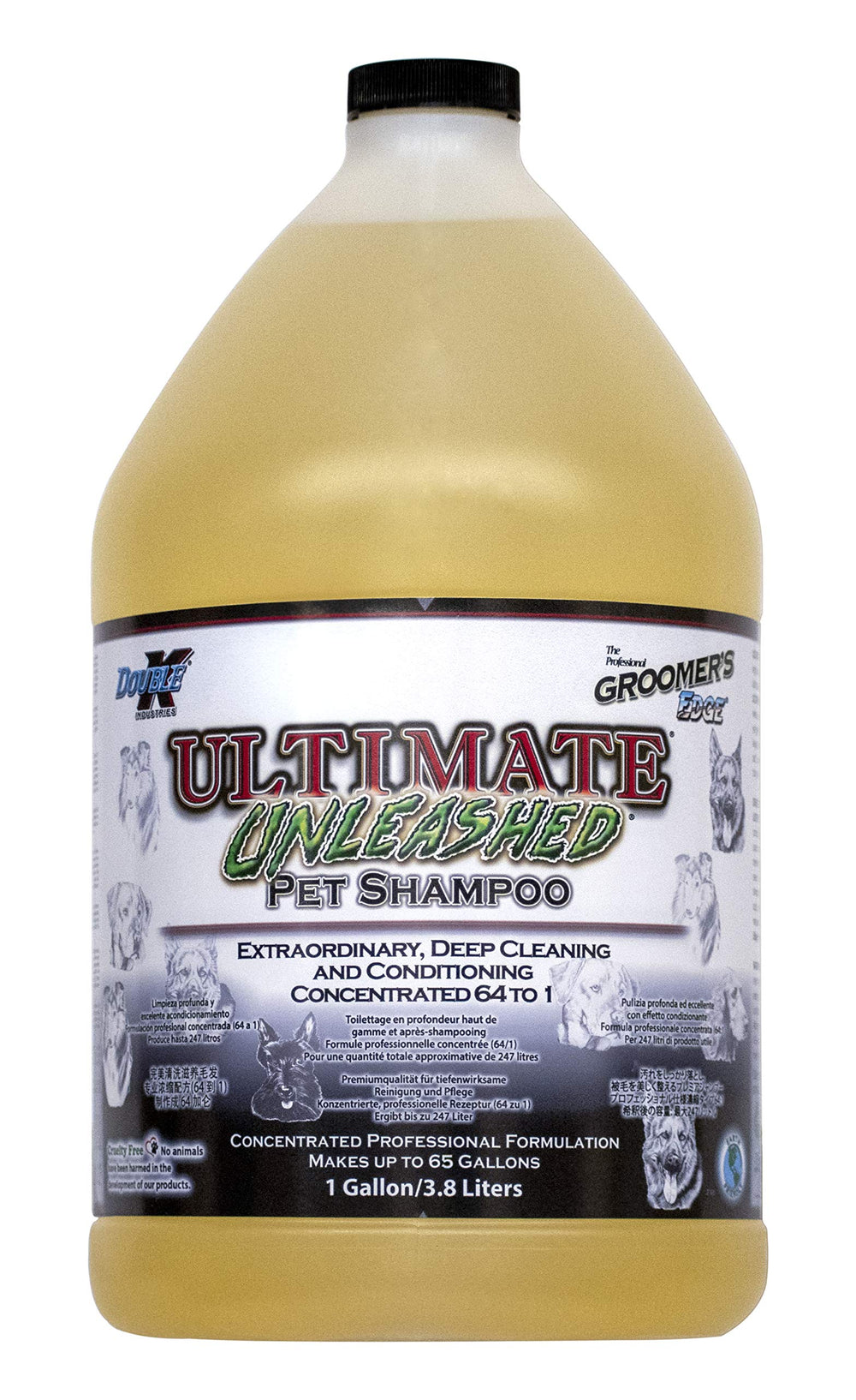 Groomer's Edge flacon d'un gallon montrant l'étiquette, économique et performant