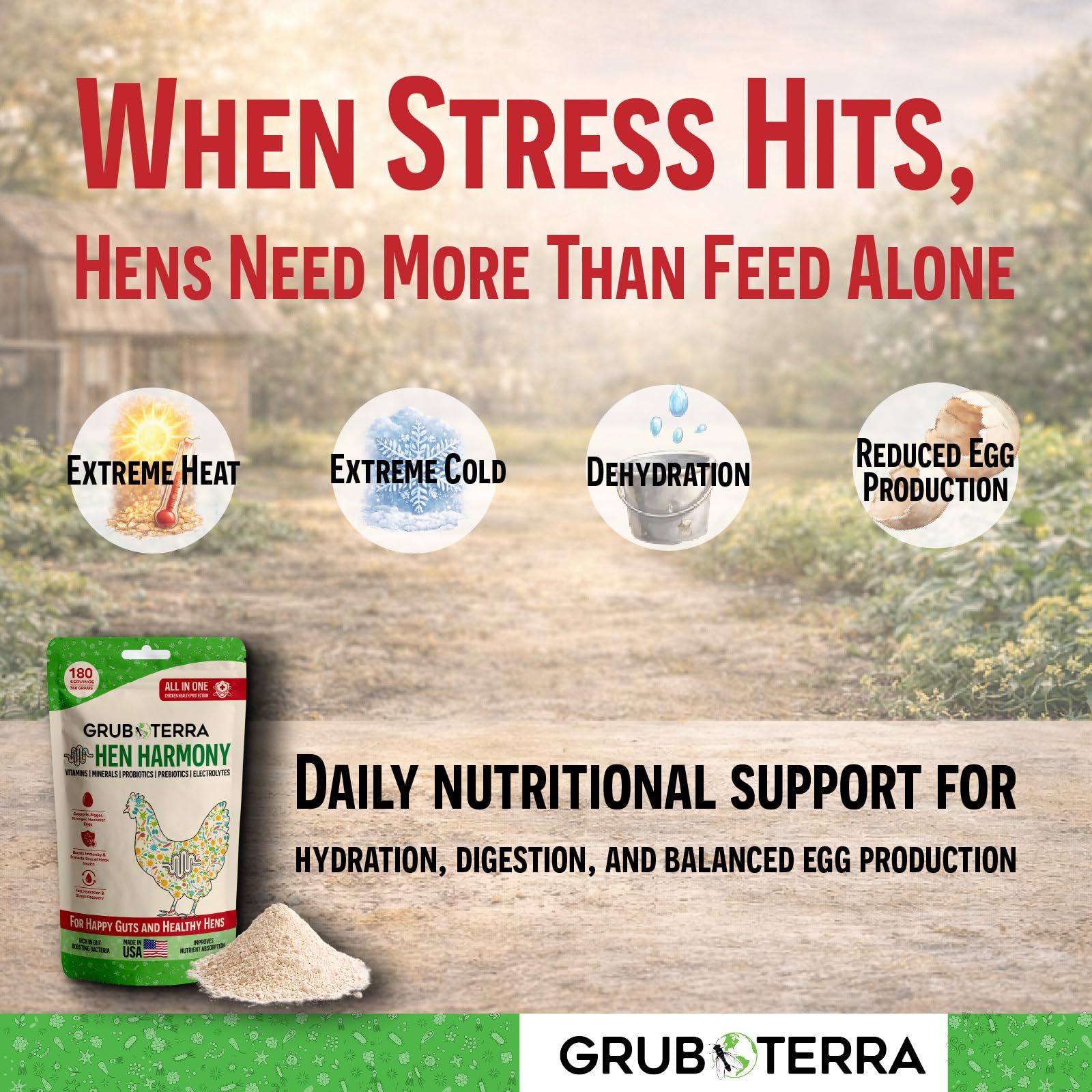 GrubTerra poudre HenHarmony gros plan sur texture fine facile à dissoudre