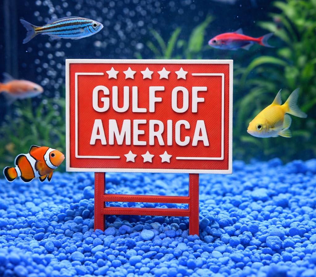 Gulf of America MAGA panneau face montrant le design politique et un accent visuel