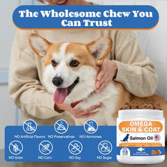 Chien croquant un chew GuruAmi goût saumon pour soutien peau et articulations