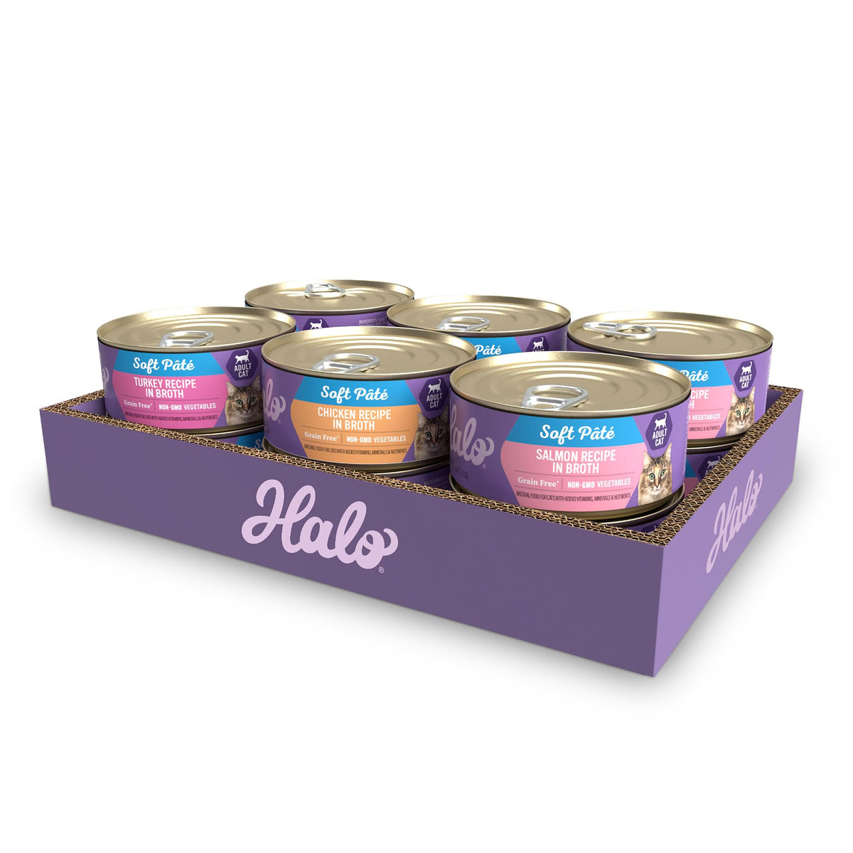 Halo boîte face montrant la présentation et bénéfice appétence pour chat