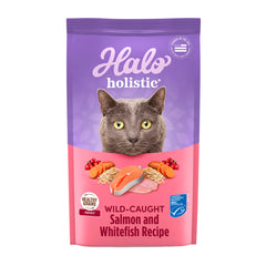 Halo emballage 10 lb affichant recette saumon sauvage et whitefish bénéfice nutrition
