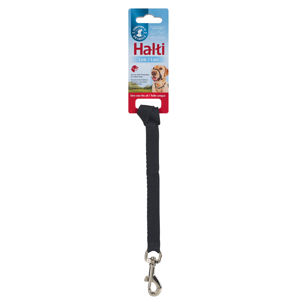 Halti link vue avant montrant l'attache sécurisée et la tranquillité