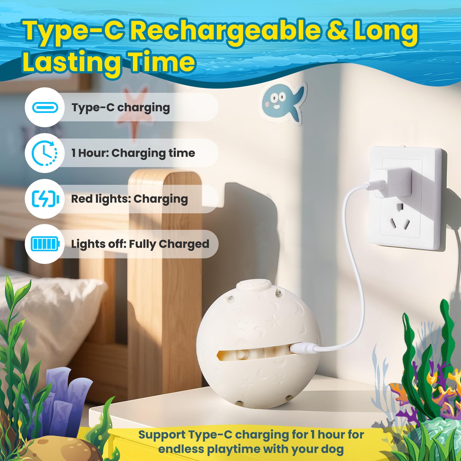 Hanarook Lanternfish en charge USB‑C illustrant recharge rapide et pratique
