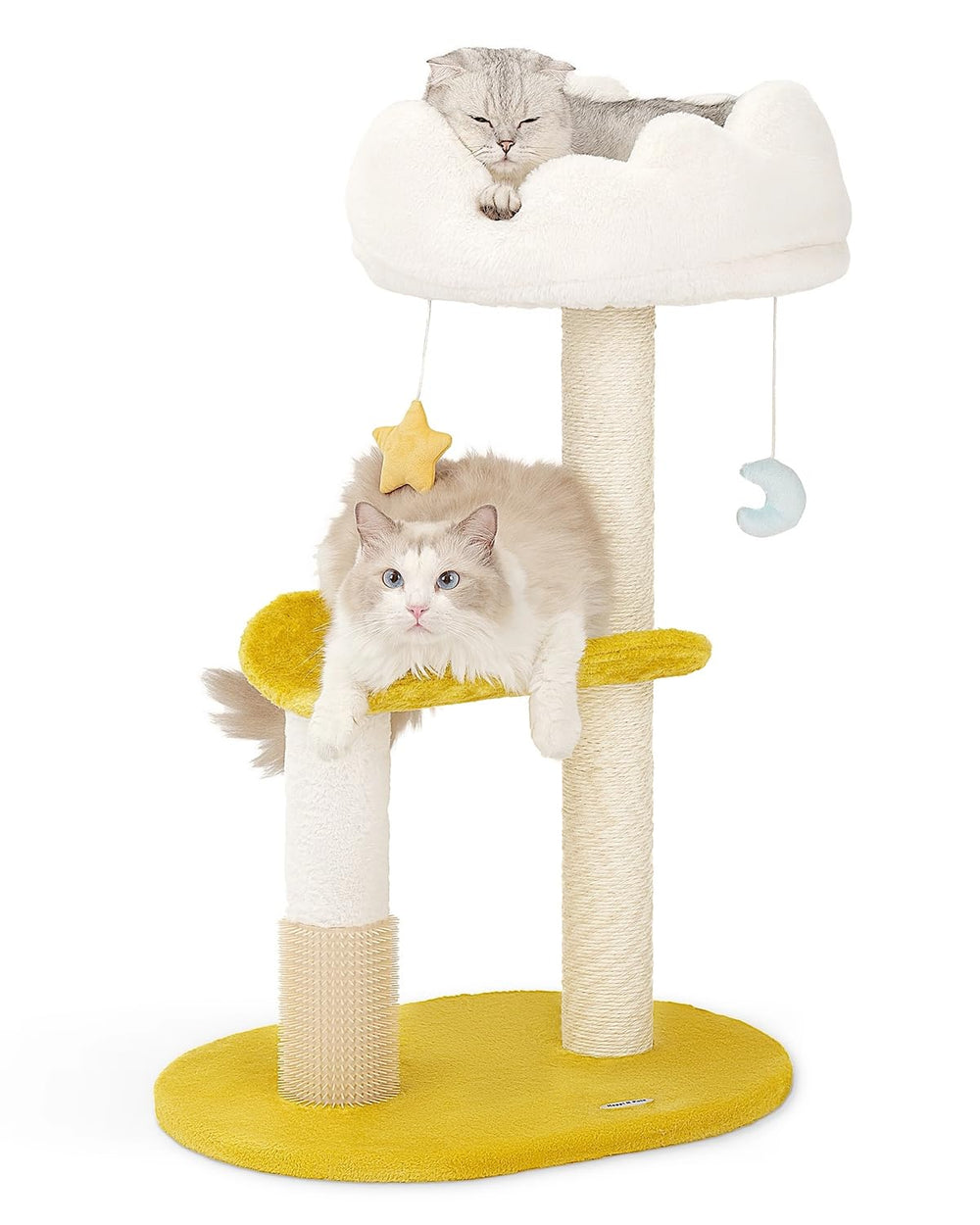 Happi N Pets face avant de l'arbre à chat montrant niveaux et couchage, optimise espace