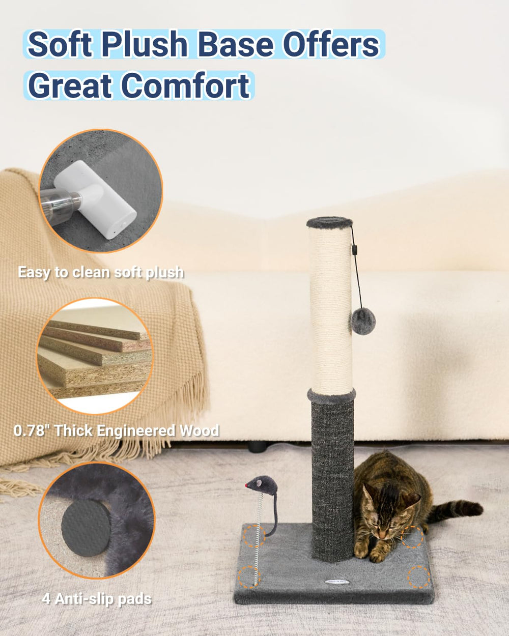 Happi N Pets chat s'étire sur le griffoir, favorise l'exercice naturel