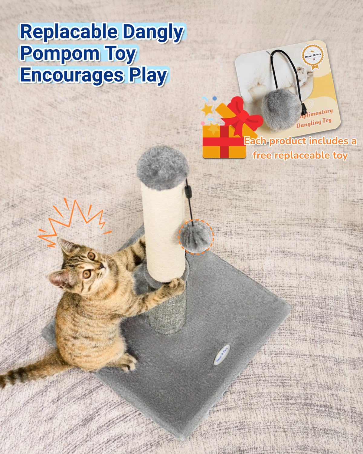 Happi N Pets pompon suspendu détachable stimulant le jeu et l'instinct de chasse