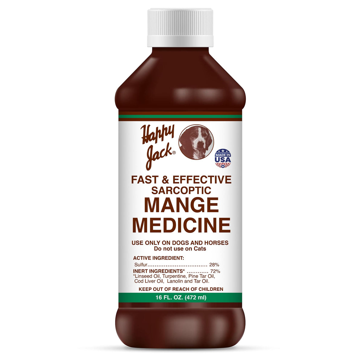 HAPPY JACK flacon 16 oz vue de face montrant l’étiquette et l’usage pratique