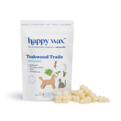 Happy Wax: emballage avant montrant sachet 4 oz et bénéfice neutralisation odeurs