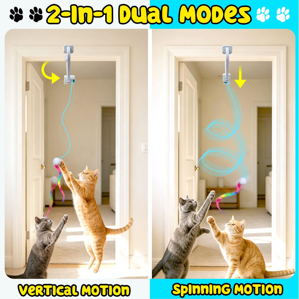 HAPPYCODE jouet fixé dans un chambranle de porte pendant qu'un chat joue, encourage activité