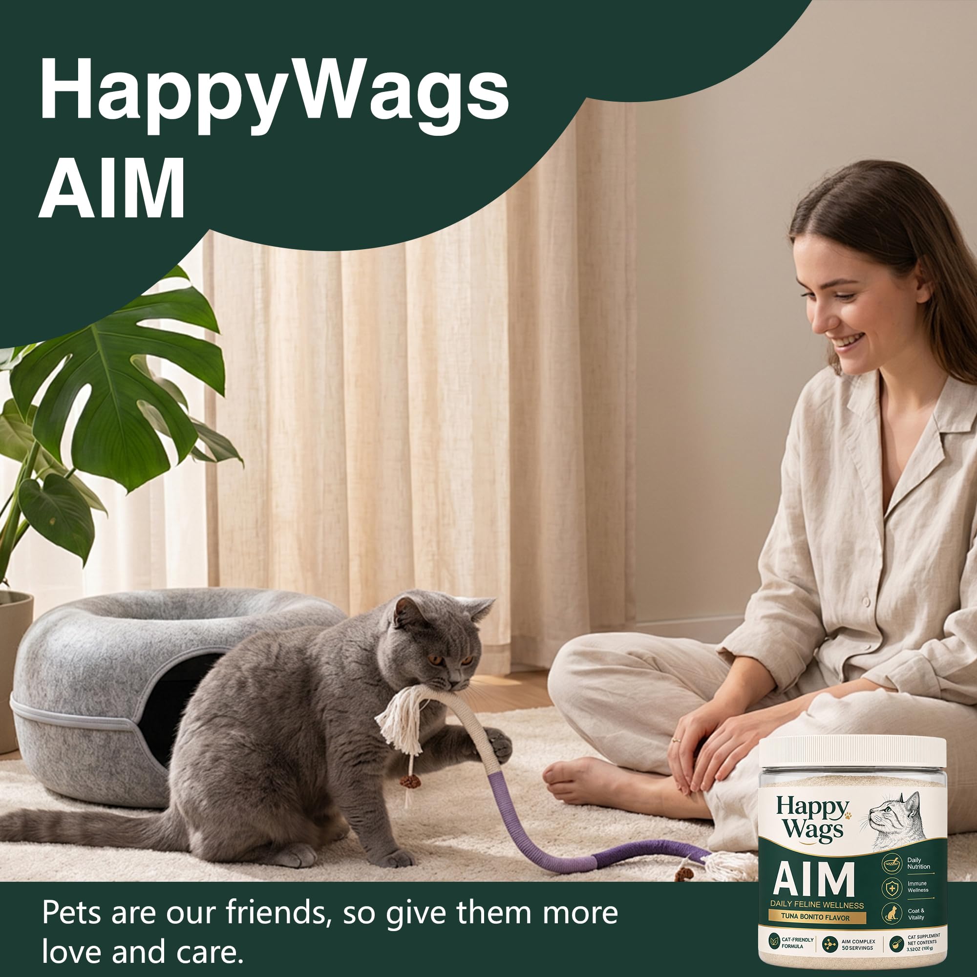 HappyWags chat mange en situation quotidienne pour bien-être facilité