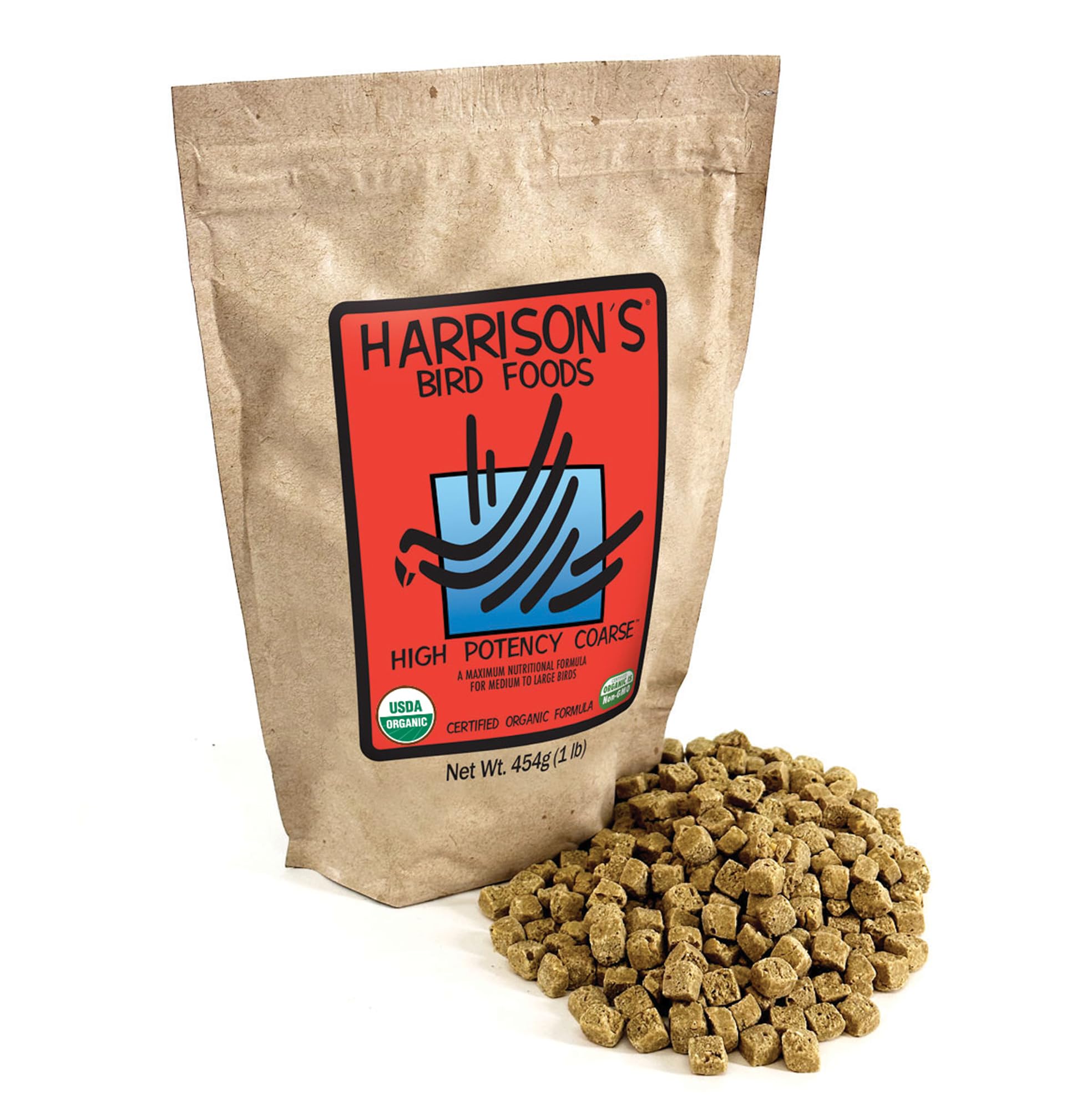 Harrison's Bird Foods emballage avant montrant le logo et l'étiquette