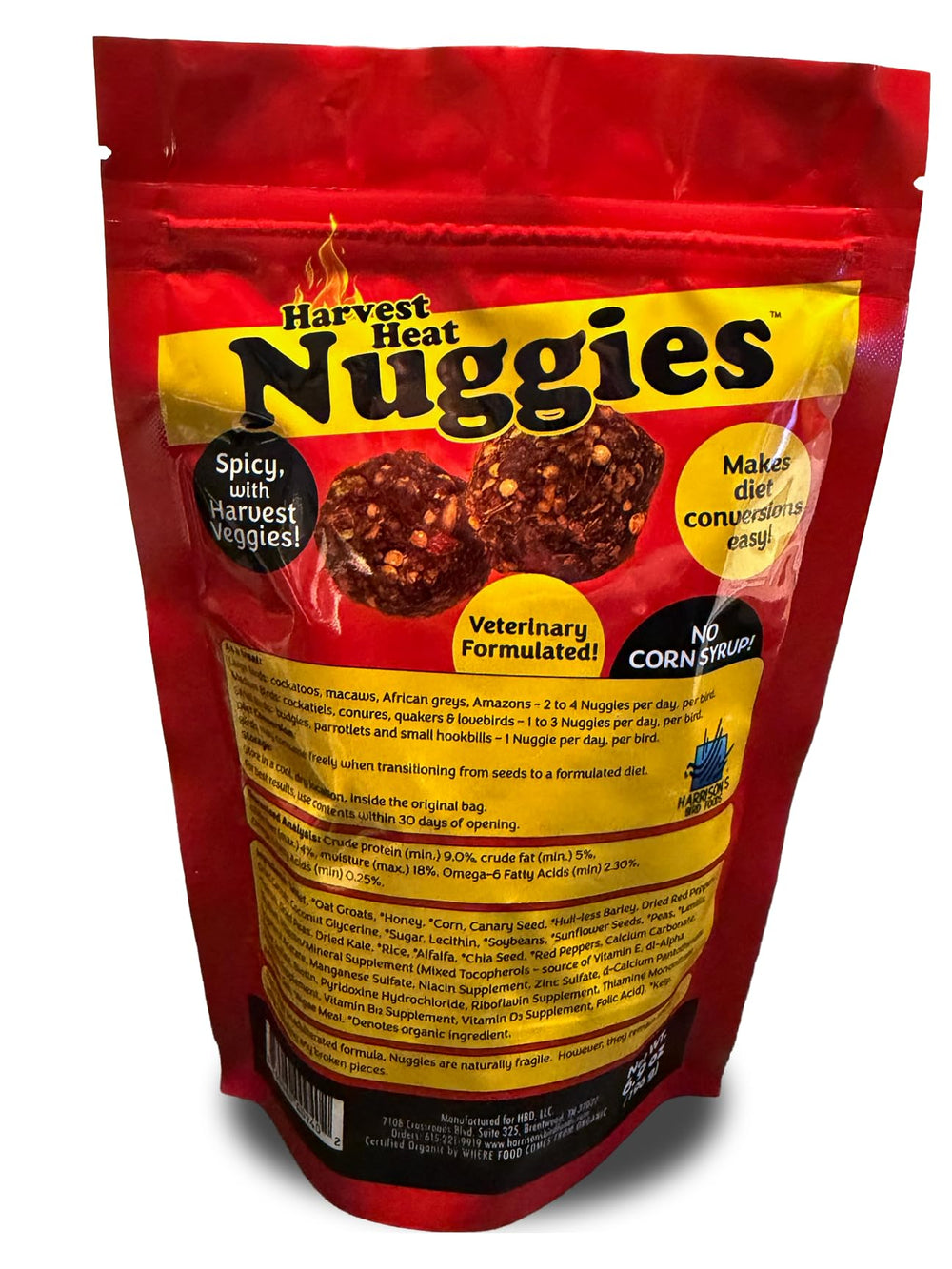 Gros plan texture des nuggies Harrison's montrant croquant naturel et attrait pour picorage