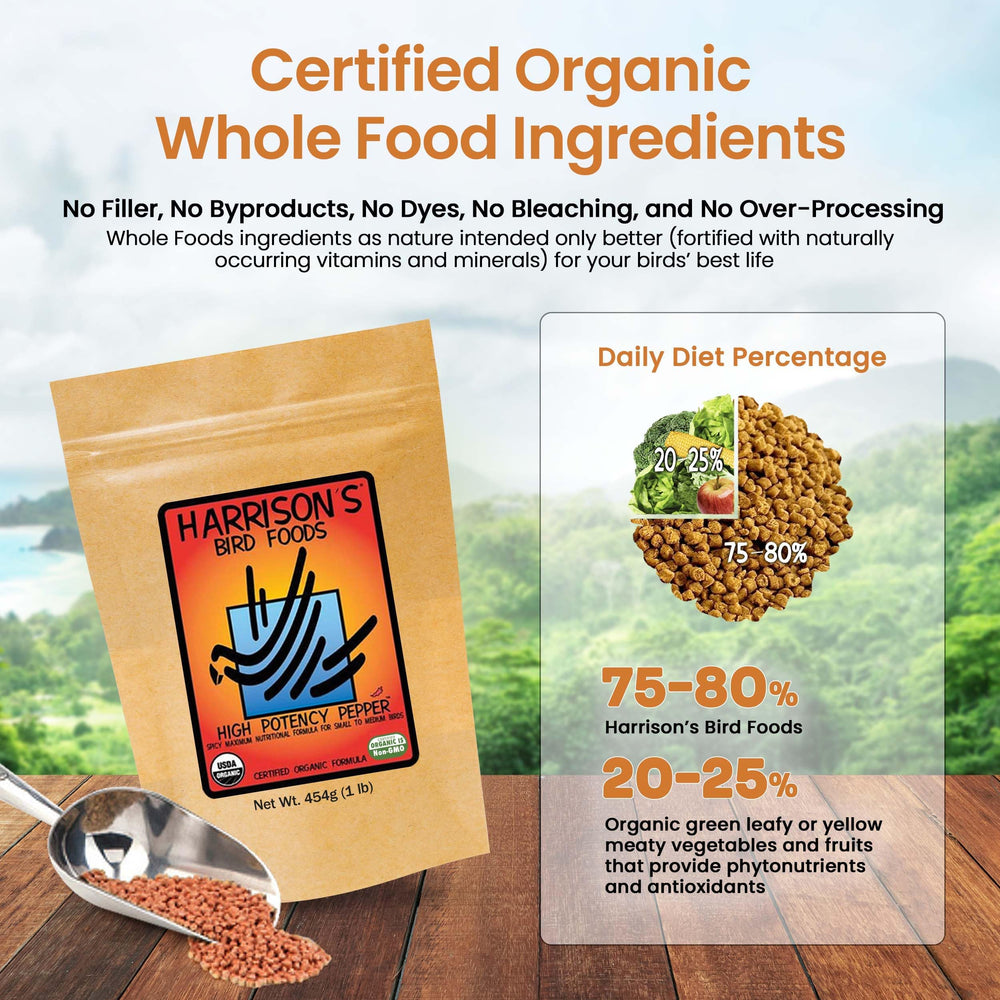 Harrison's Bird Foods comparaison taille main, montre échelle pratique