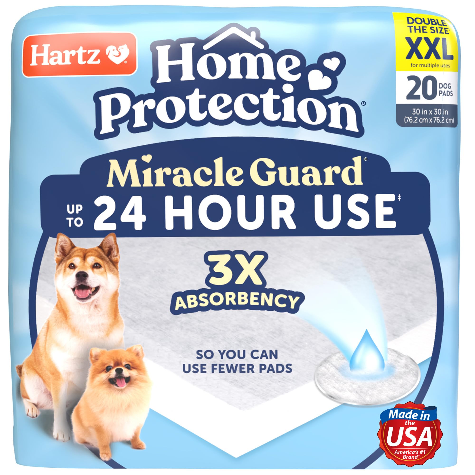 Hartz packaging avant montrant 20 tapis, bénéfice : protection longue durée
