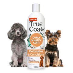 Hartz bouteille True Coat Curly or Wavy montrant l'emballage et l'usage pratique