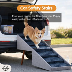 Haven Pet marches pliées rangées sous un bureau pour gain de place