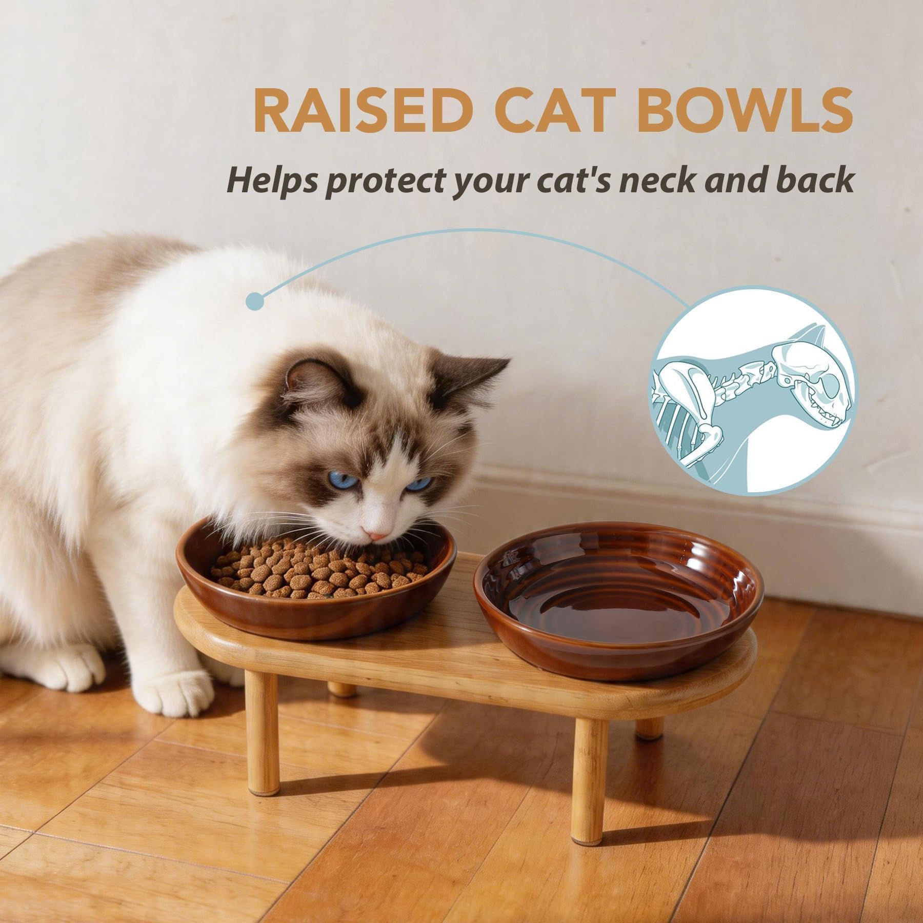 Havniva bol sur support bambou hauteur 3,2" adapté aux chats plus grands ou seniors