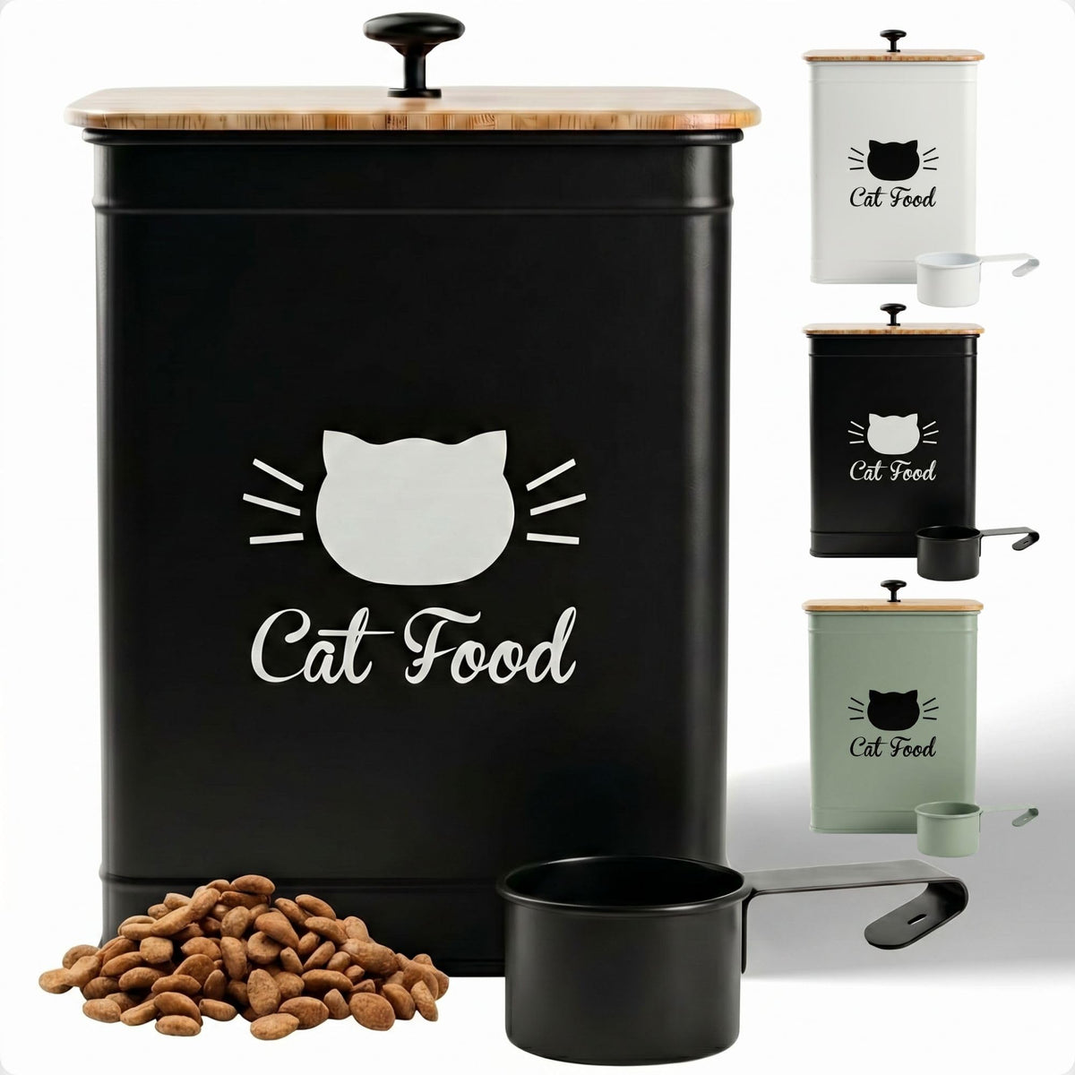 HB Design Co. vue avant du récipient pour croquettes, gain d'espace pratique