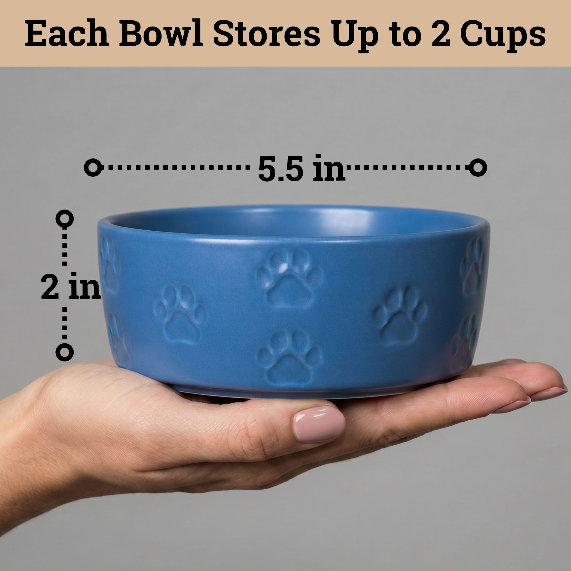 HB Design Co. graphique montrant capacité de 2 tasses pour petits chiens