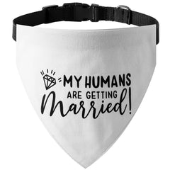 HDGDT bandana devant montrant le motif 'my humans are getting married' et look festif