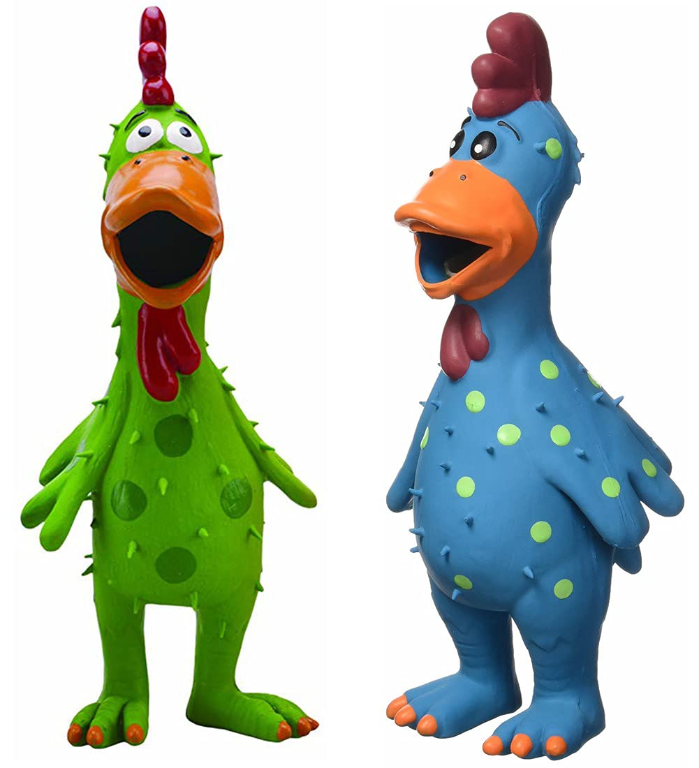 HDP Multipet poulet face emballage montrant deux jouets colorés pour jeu interactif