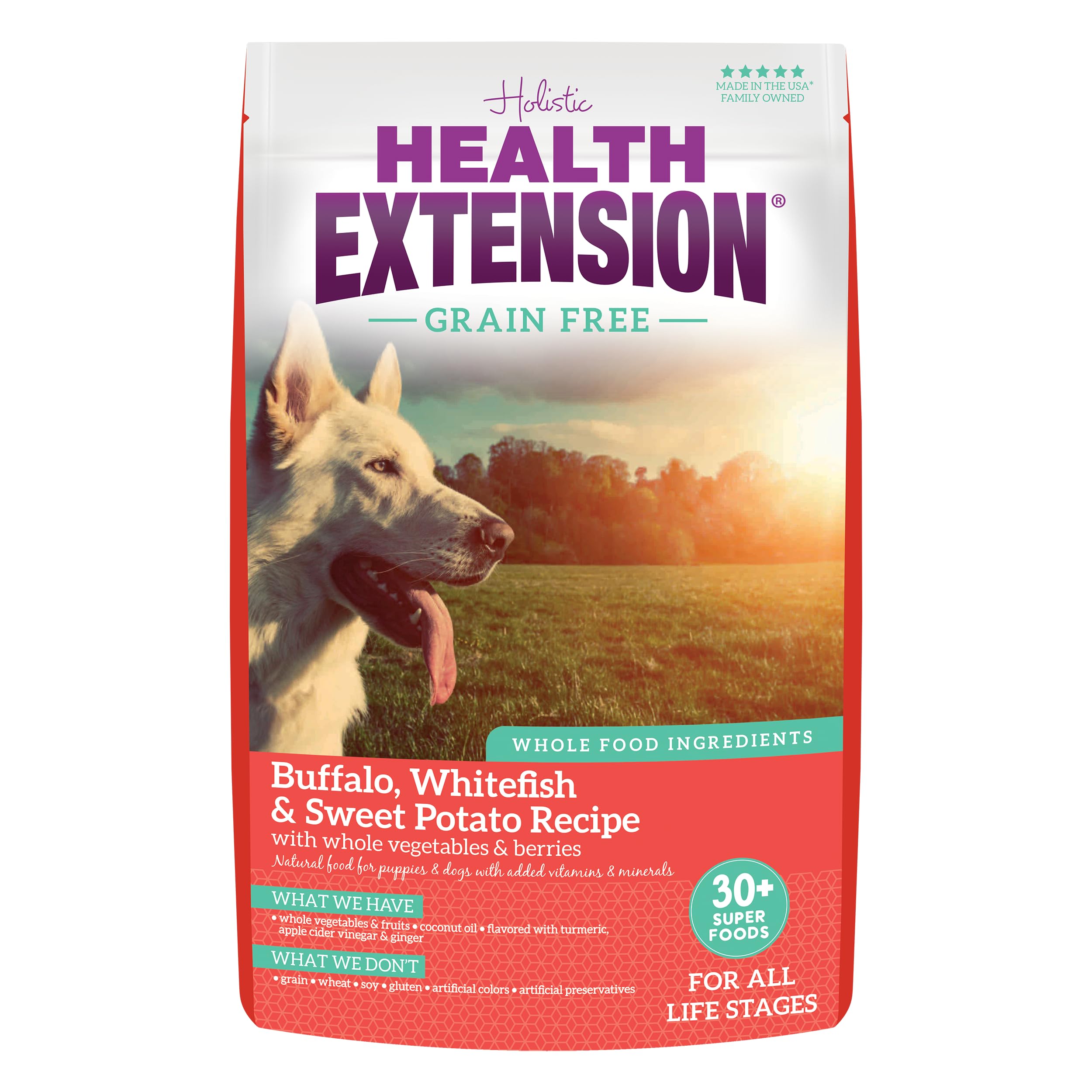Health Extension face du paquet bison et poisson blanc montrant bénéfice nutritionnel